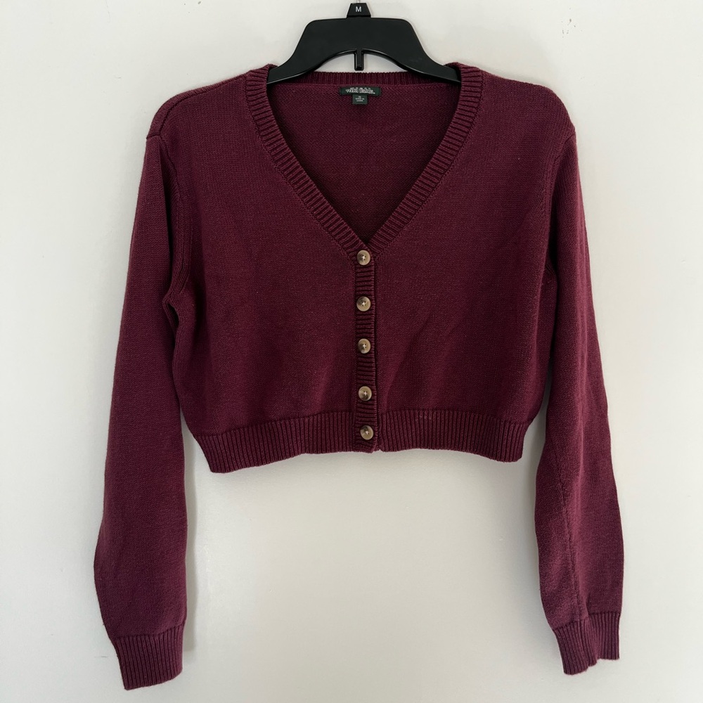 Women’s wild fable burgundy cropped cardigan